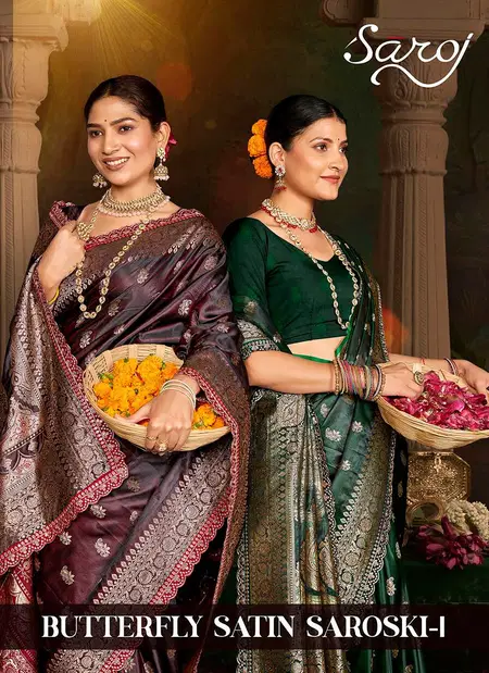 Butterfly Satin Saroski Vol 1 By Saroj Satin Silk Wholesale Saree In India